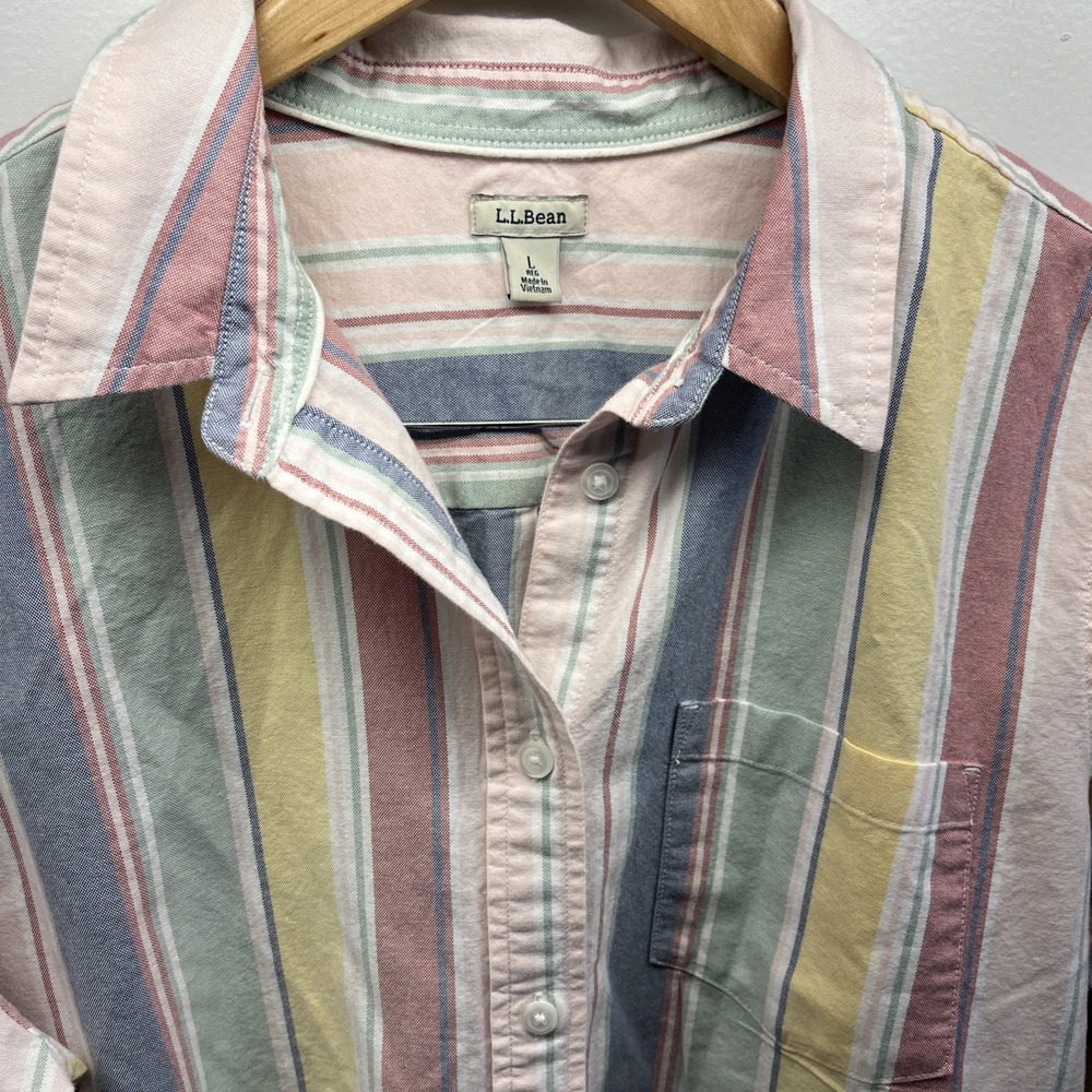 L.L.Bean Pastel Multi-Color Striped Casual Button-Down Shirt